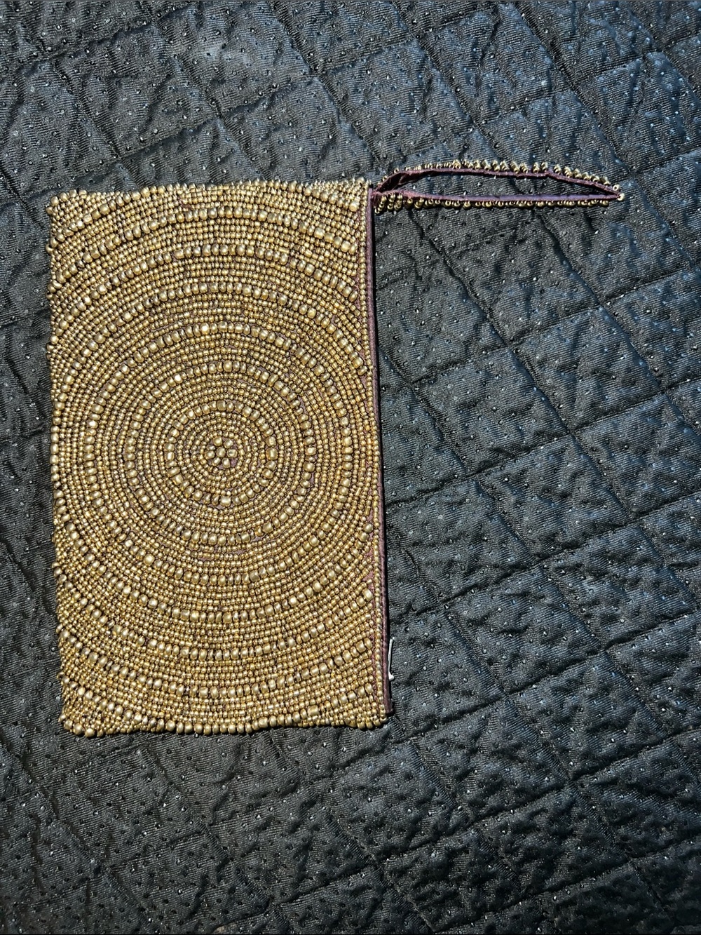 Gold Beaded Wristlet Clutch - Elegant Evening Accessory